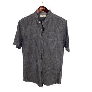 Men's Slim Fit Grey Denim Texture Short Sleeve Button Down Shirt Size L